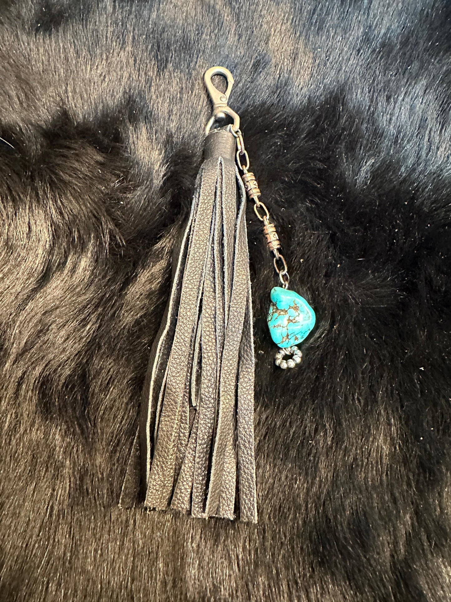 Bridger Leather Leather Tassels Black / Turquoise Chunk Bag Tassels