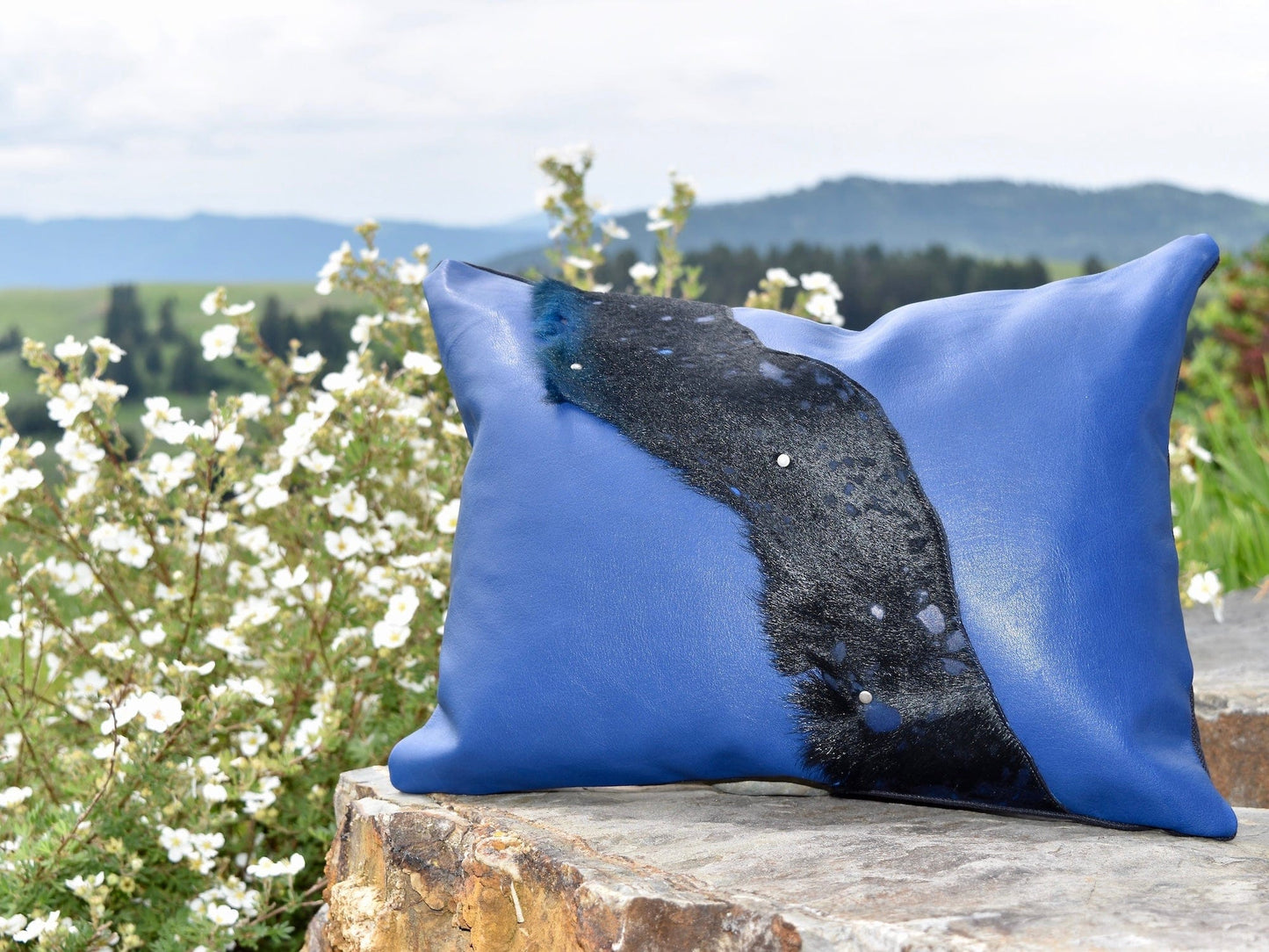 Bridger Leather Pillow Single Wave Pillow Blue Wave Pillow Set