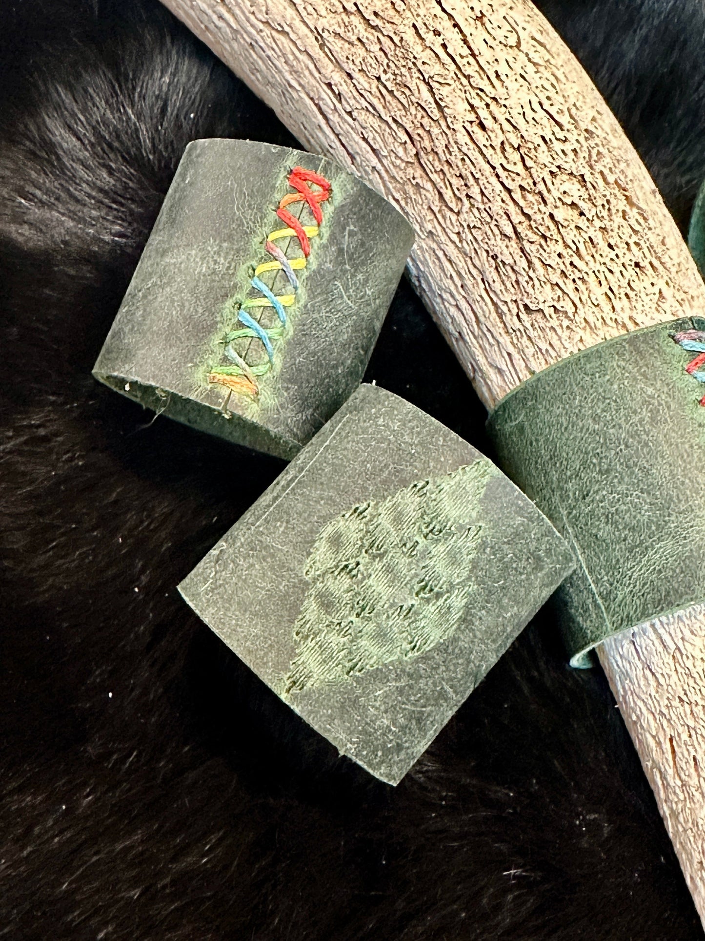 Bridger Leather Home Goods Green with Multi-colored Thread Leather Napkin Rings - Sets of 4