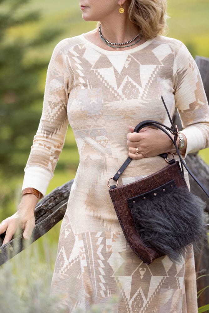 Bridger Leather Crossbody Bag Little Fawn with Tibetan Lamb Fur