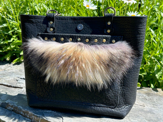 Bridger Leather Tote Raccoon Trimmed Tote