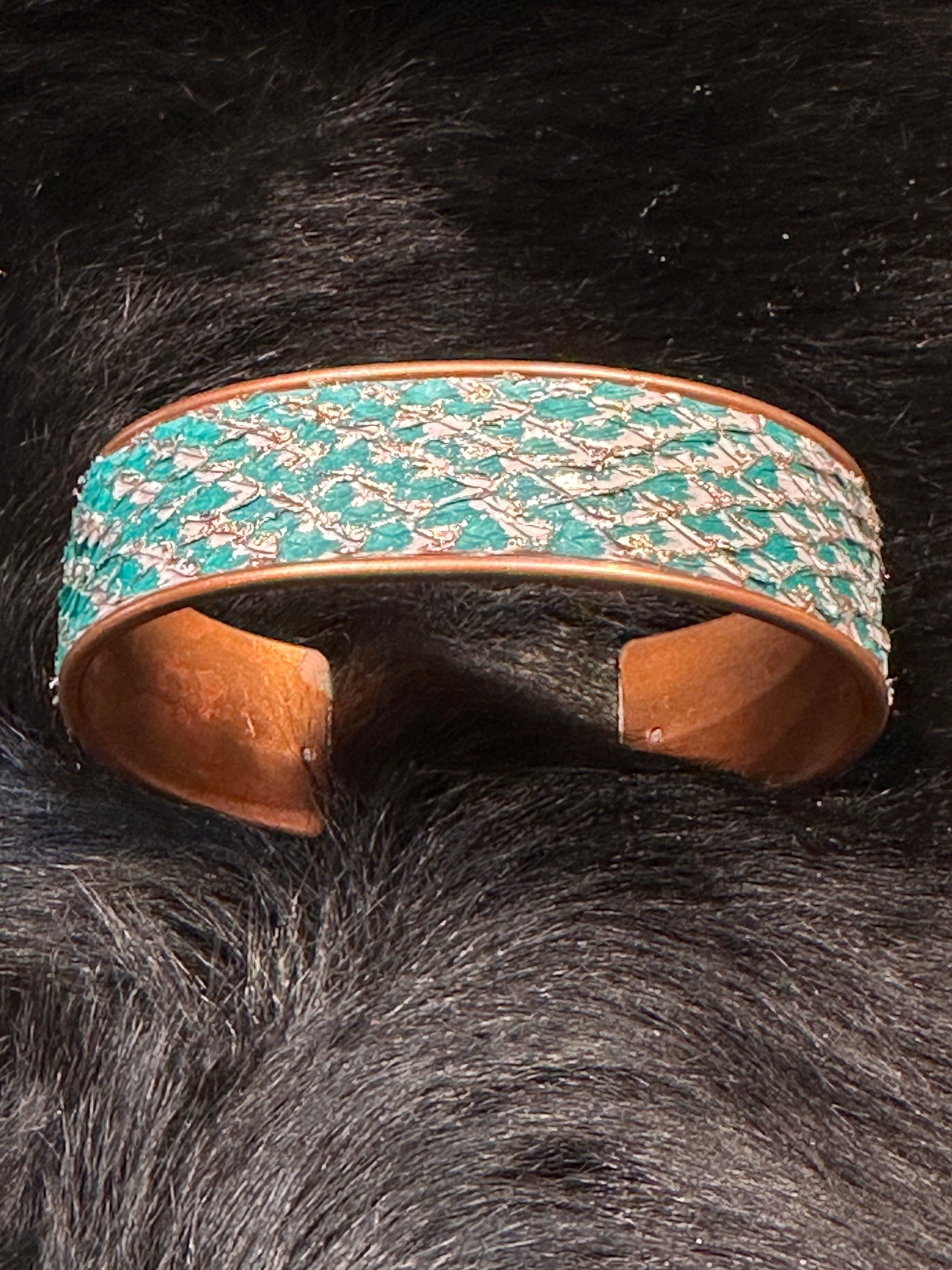 Bridger Leather Cuff Bracelet ½" wide / Turquoise salmon leather with copper leaf / Matte Copper Salmon Fish Leather Cuff Bracelets - Assorted sizes