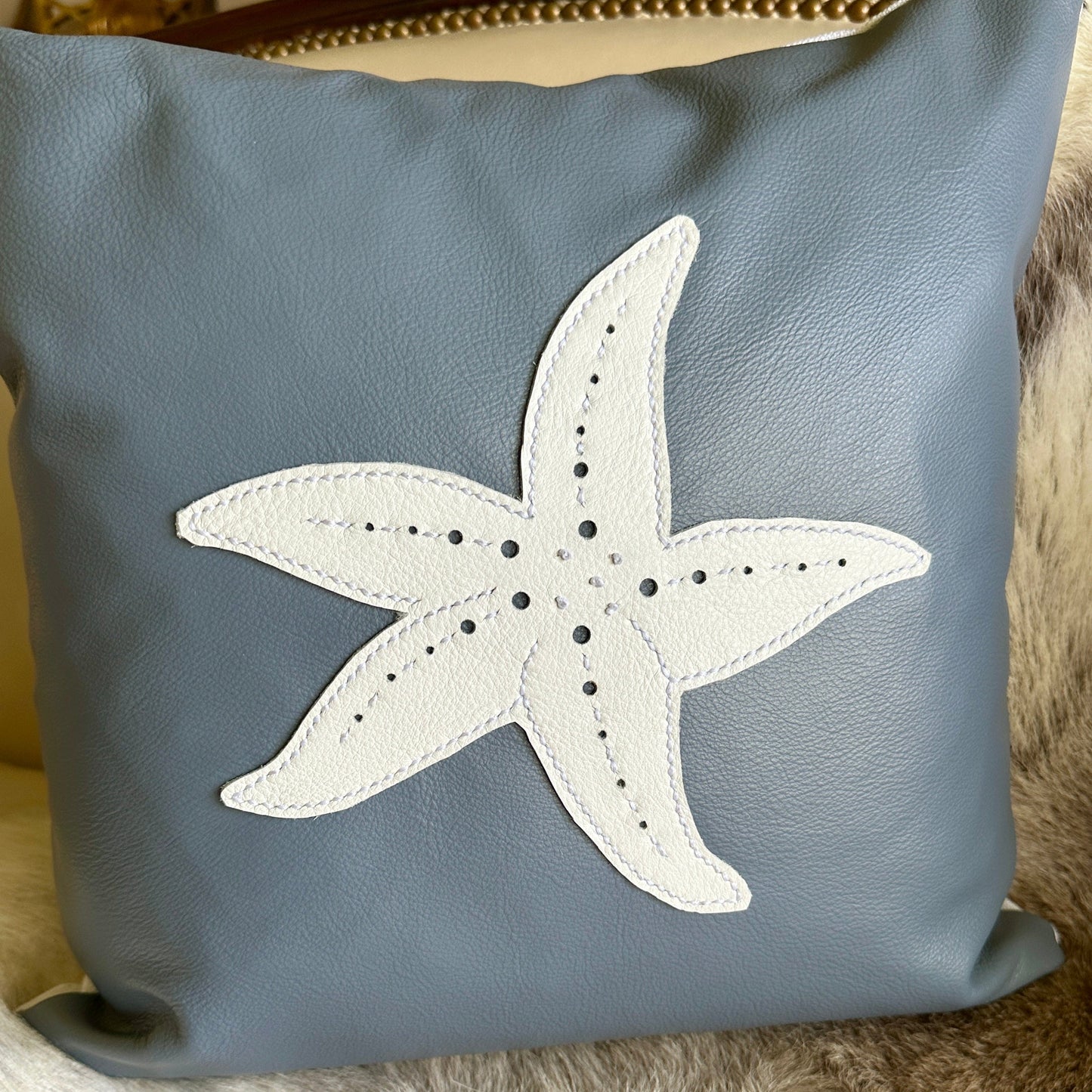 Bridger Leather Pillow "Spirit of the Sea" Coastal Themed Leather Pillows