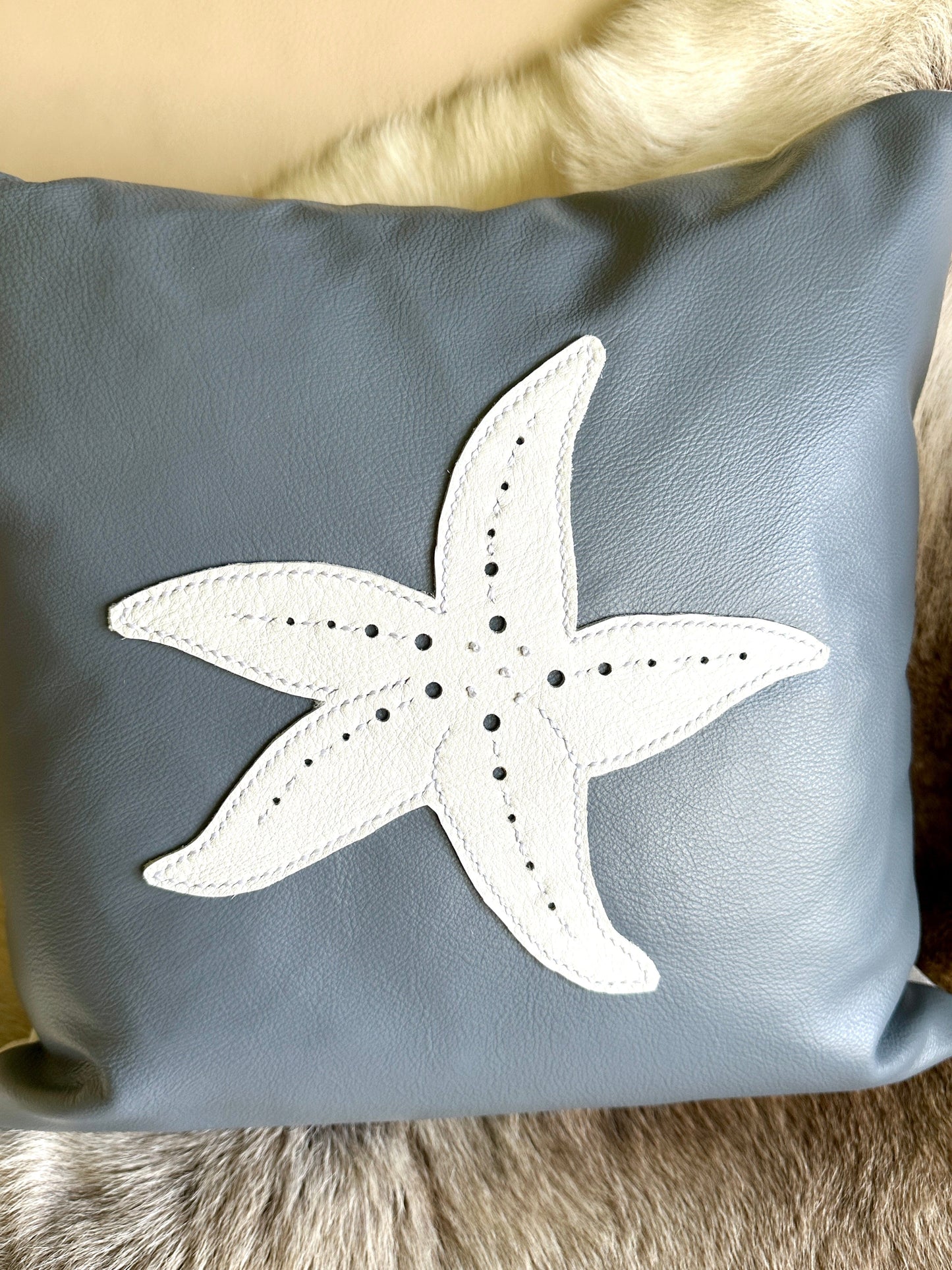 Bridger Leather Pillow Starfish "Spirit of the Sea" Coastal Themed Leather Pillows