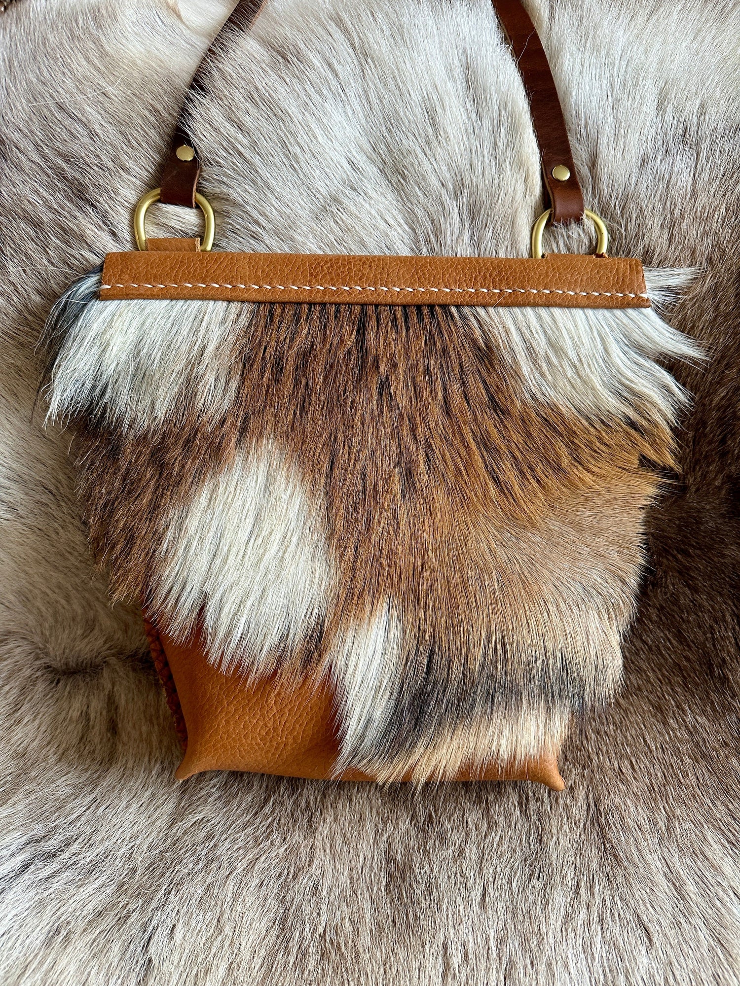 Bridger Leather Crossbody Bag The Little Fawn with Goat Hair Flap
