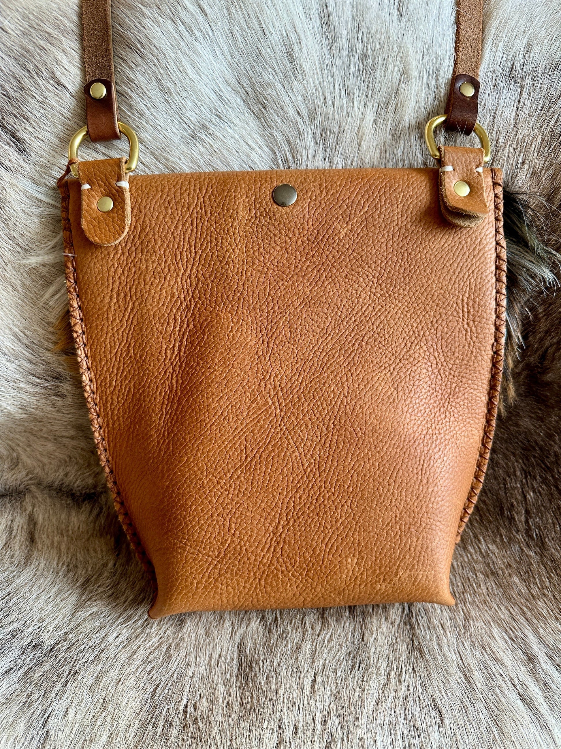 Bridger Leather Crossbody Bag The Little Fawn with Goat Hair Flap