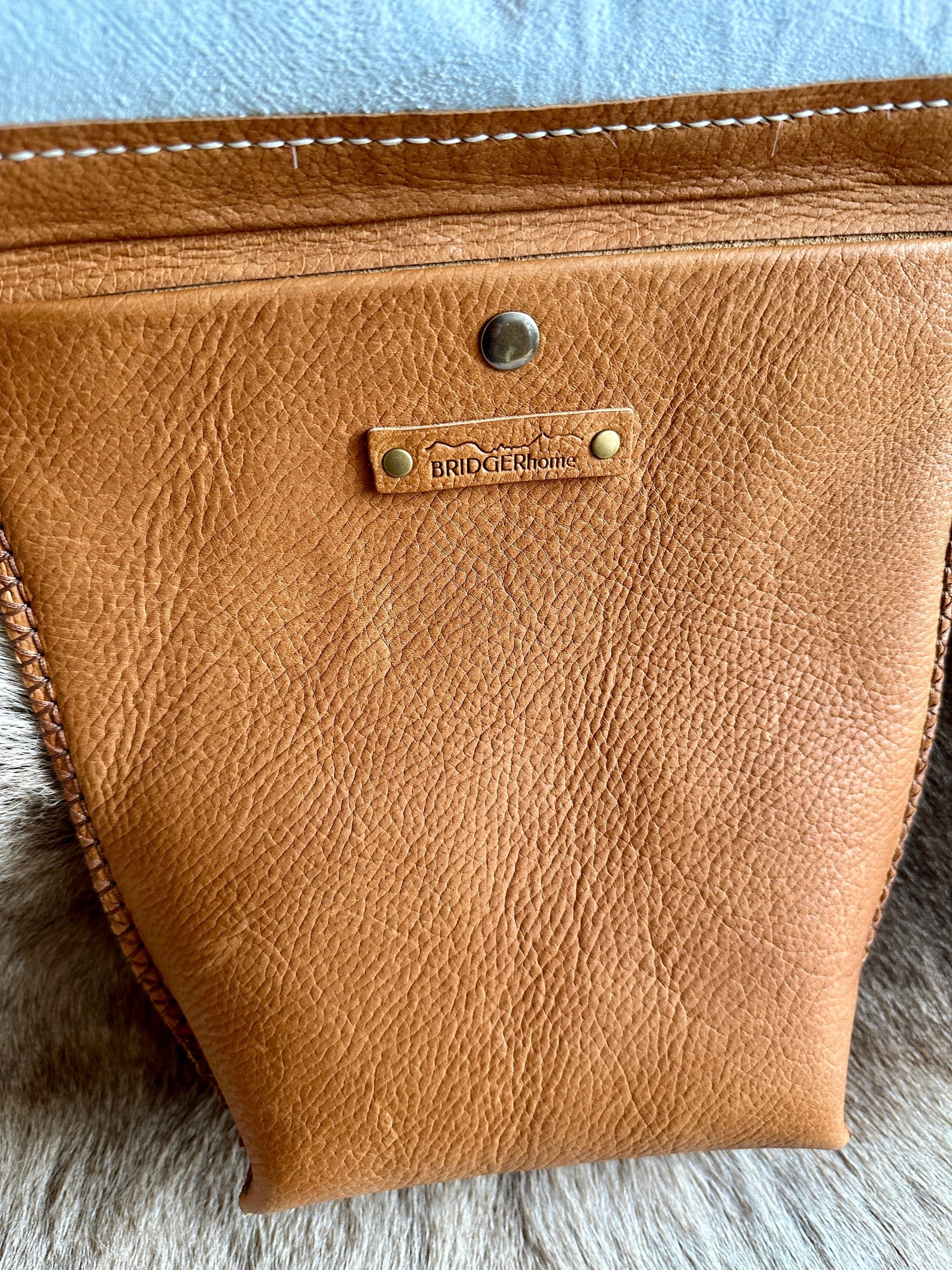 Bridger Leather Crossbody Bag The Little Fawn with Goat Hair Flap